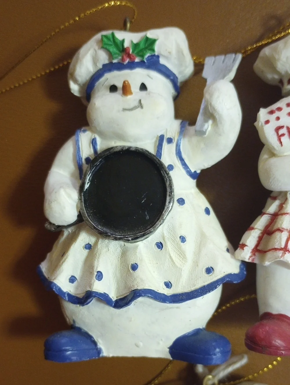 Set of 3 Snowman Chef 3D Christmas Tree Holiday Ornaments. White Red Green Blue
